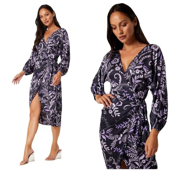 MISA Los‎ Angeles Size XS Sylvia Floral Wrap Midi Dress Indigo Vines MSRP $355 - Picture 4 of 14